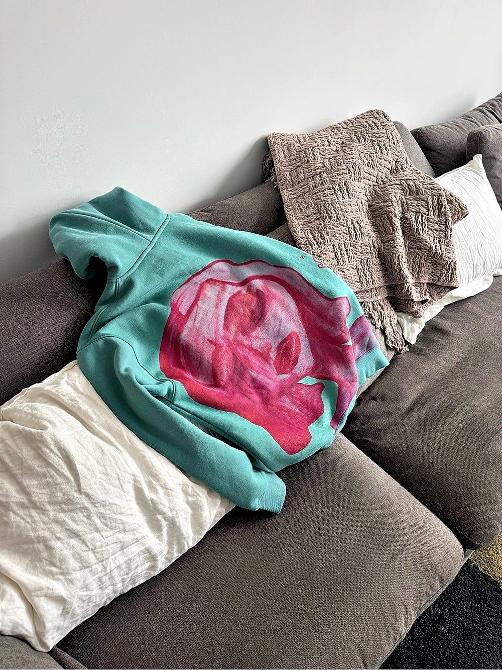 Graphic Pullover Hoodie in Blue & Pink Like New